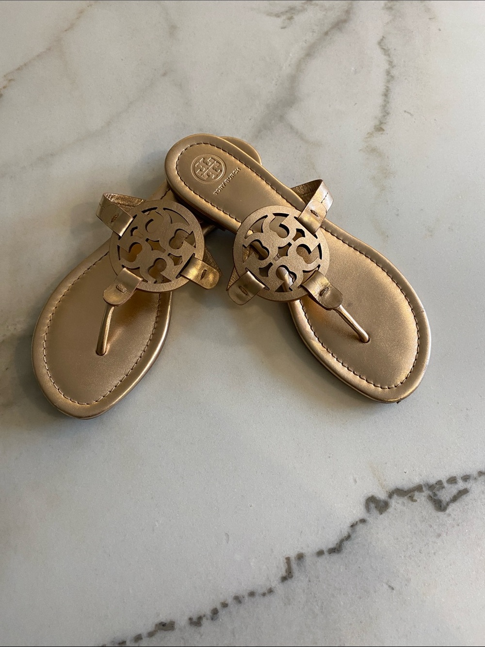 Rose Gold Tory Burch Metallic Gold Miller Thong Sandals
